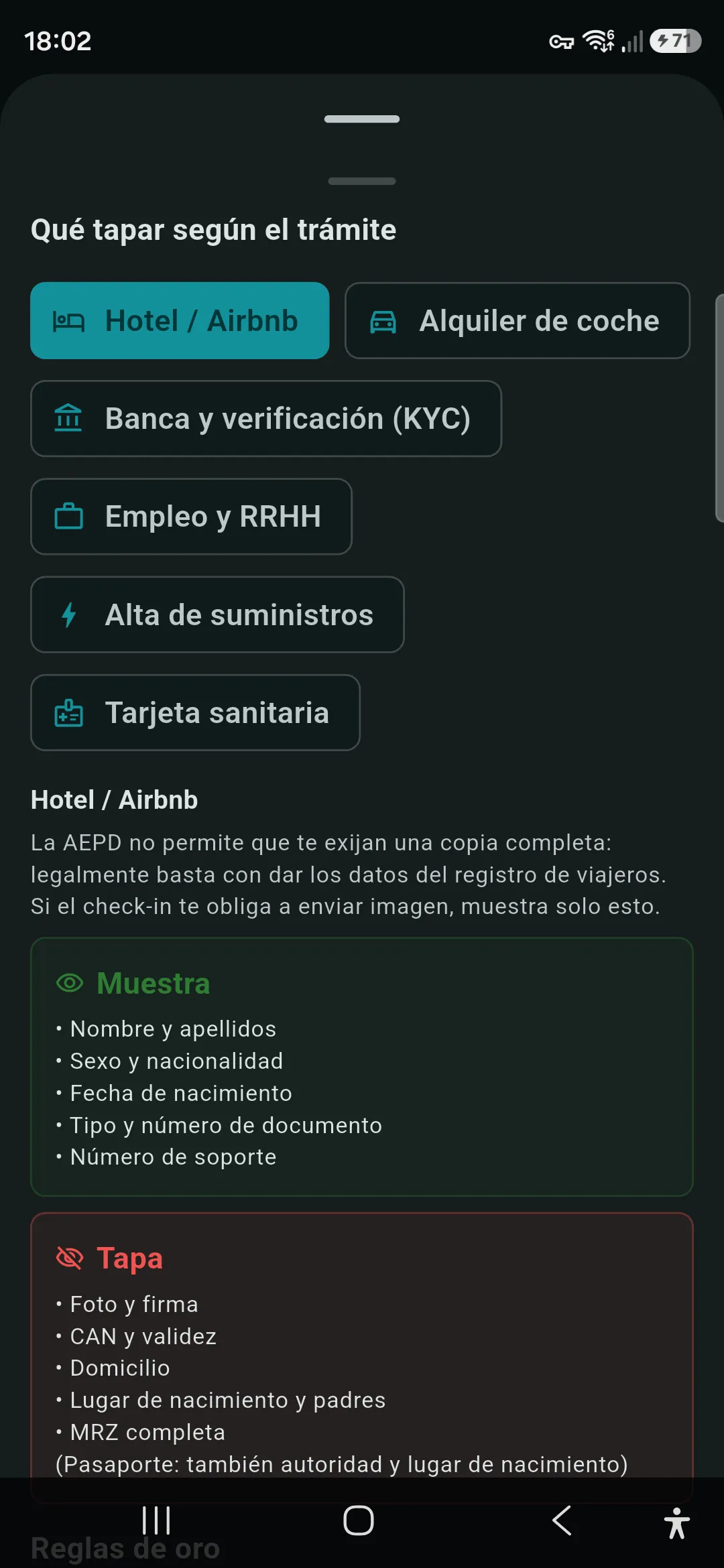 Copia de DNI ofuscada con mosaico de seguridad para un hotel